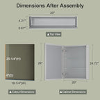 20x26 Inch Beveled Aluminum Medicine Cabinet with Mirror, Assembly Needed, Recessed/Wall Mount, 2 Adjustable Tempered Glass Shelves, Bathrroom Medicine Cabinet, Side Mirror, Reversable Door