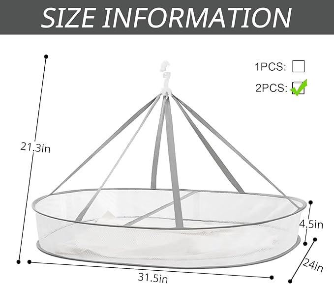 1 Tier Clothes Drying Rack Foldable, 31.5" Mesh Clothes Hanging Dryer, Space Saving Sweater Drying Rack, Laundry Rack,with Internal Fixation, for Clothes, Towels, Underwear, Indoor, Outdoor (2 Pcs)