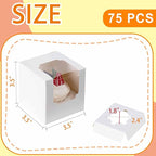 BOOMIBOO 75 Pack Individual Cupcake Containers, Cupcake Boxes with Window, Food Grade Cupcake Holders with Inserts, Stackable Deep Cupcake Carrier (White)