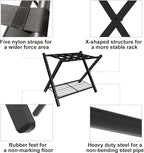 Folding Luggage Rack for Guest Room, Metal Foldable Suitcase Stand Holder with Metal Shelf for Bedroom, Black, 1 pack