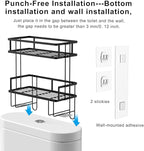 Over The Toilet Storage Shelf, 2-Tier Bathroom Storage Organizer Upgrade Punch-Free Toliet Storage Shelf, Home Storage Rack with Hooks Shelf,Black