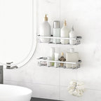 Shower Caddy Organizer with Hooks,Self Adhesive Bathroom Shelves,No Drilling Bathroom Organizers and Storage,Perfect for RV, Apartment, Home Decor,2 Pack Silvery