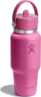 Hydro Flask Travel Water Bottle - Insulated Stainless Steel - Wide Straw Lid, Non Spill, Leakproof in 24 Oz Reef Pink