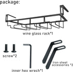 Adjustable Under Cabinet Stemware Holder - Metal Wine Glass Hanger Organizer for Kitchen, Bar, Shelf - Rustproof Hanging Storage Rack for 6-8 Glasses - Space Saving Decor (Black, 4 Rows)