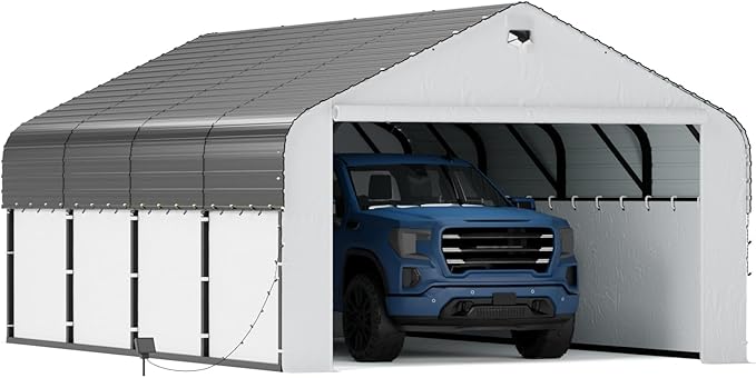 Metal Carport,Carport Canopy 12x20 Heavy Duty All Weather,Enclosed Car Tent Garage with Removable Sidewalls & Doors,Metal Car Port for Snow