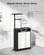 Toilet Paper Holder Free Standing with Storage for Up to 12 Rolls,Rustproof Metal Black Toilet Paper Stand with Shelf,All-in-One Toilet Tissue Roll Dispenser and Organizer with a Lidded Basket