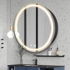 30 inch Round Medicine Cabinet with Lights,Led Medicine Cabinet with Defogger,Illuminated Mirror Cabinet for Bathroom,Dimmable,Defogger,3 Color Temperature 3000k-6500k Black