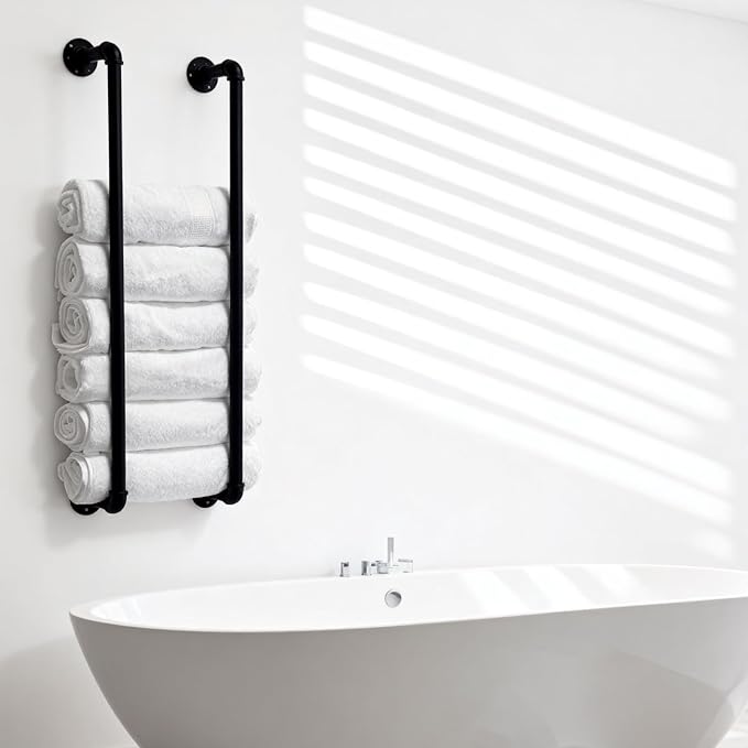 Towel Racks for Bathroom Wall Mounted 36 Inch,Industrial Pipe Storage Organizer Towel Holder(Black)