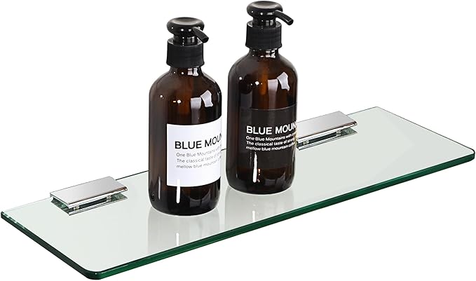 SAYAYO Floating Glass Shelves for Bathroom, Tempered Glass Shelf for Wall 15 x 5 Inch 1 Pcs, Clear