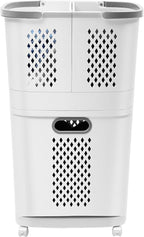 2-in-1 Laundry Sorter Hamper with Wheels | 4 Compartments, Detachable Wall Mount Baskets | for Bedroom, Bathroom, Closet Organization (Grey)
