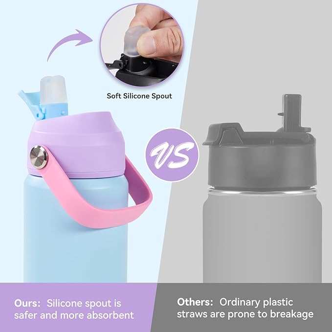 18oz Insulated Stainless Steel Water Bottle, Wide Mouth Double Wall Vacuum, Silicone Straw, Sweat & Leak Proof, BPA Free Insulated Water Flask for Travel, Keep Cold 24h Hot 12h, Light Purple