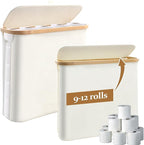 KASURE 2 PCS Toilet Paper Storage with Lid and Handle for 12 Rolls Foldable Toilet paper holder with storage Lightweight Basket for Toilet paper Organizer for bathroom with Feet for Towel Toys Beige