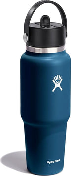 Hydro Flask Travel Water Bottle - Insulated Stainless Steel - Wide Straw Lid, Non Spill, Leakproof in 32 Oz Indigo Blue