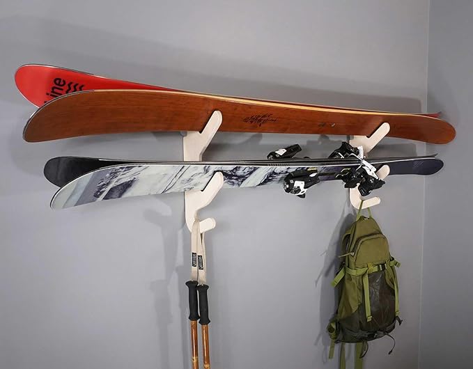 Grassracks Birch Wood Ski Rack - The Hallsteiner Series Indoor Horizontal Ski Wall Rack(1 or 2 Pairs of Skis, Birch)