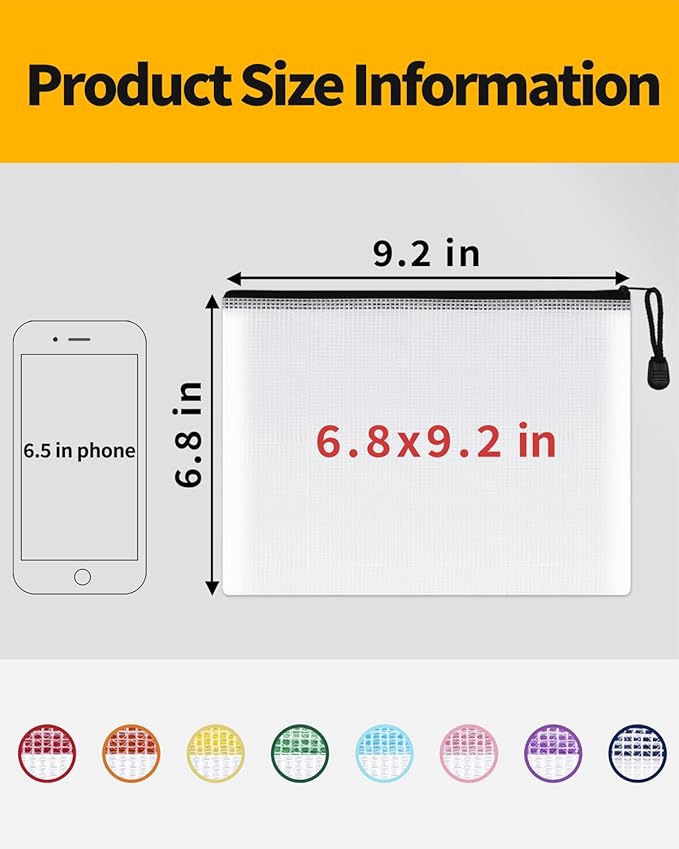 SUNEE Plastic Mesh Zipper Pouch 6.8x9.2 in (Black, 24 Packs), Small Water-Resistant Zip Bag for School Office Supplies, Pencil Organizing Storage