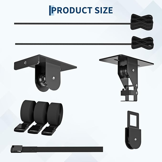 Cargo Box Garage Pulley System, Heavy Duty Ceiling Hoist for Rooftop Cargo Boxes, 200 Lb Capacity, Fits 10–14 ft Garage Ceilings, Includes Adjustable Straps & 20 m Ropes, Space‑Saving Ceiling Mounted