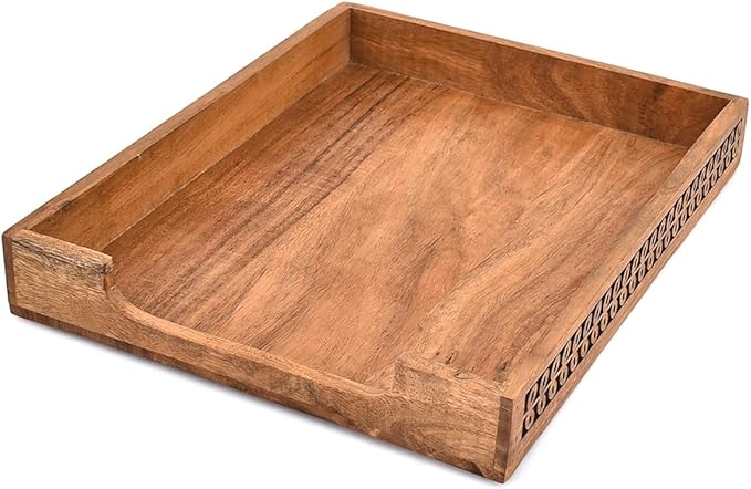 Letter Trays & Stacking Supports Acacia Wood Front Load File Organizer for Office Desk & Home Holds Files, Folders & Documents (14" X 11" X 2")