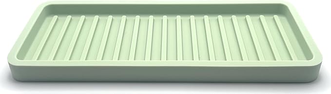 Happitasa Silicone Kitchen Sink Organizer Tray, Sponge Holder and Countertop Protector | Bathroom and Kitchen Soap Dish and Dispenser Tray (Pistachio, 9"x3.5", 5.6 Ounces)