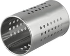 FABULETTA Stainless Steel Utensil Holder for Kitchen Countertop, Cutlery Drainer Rack with Drain Hole, Rust-Resistant Vertical Organizer Stand for Spoons and(Silver Medium)