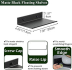 Z metnal Small Floating Shelves for Wall, 8-Inch Modern Aluminum Metal Display Shelf, Rustproof Minimalist Decor Wall Shelf for Bathroom, Bedroom & Office, No-Drill & Screw Mount, Matte Black, 2-Pack