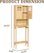 Karl home Over The Toilet Storage Cabinet Bathroom Organizer Over Toilet Free Standing Above Toilet Rack with Adjustable Shelf, Open Shelf, Acrylic Glass Doors, Wood