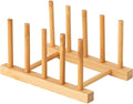 Bamboo Wooden Dish Rack, Plate Organizer for Cabinet Space Saver and Kitchen Counter, Bowl/Cup/Pot Lid/Cutting Board Drying Holder (4 Slots)