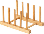 Bamboo Wooden Dish Rack, Plate Organizer for Cabinet Space Saver and Kitchen Counter, Bowl/Cup/Pot Lid/Cutting Board Drying Holder (4 Slots)
