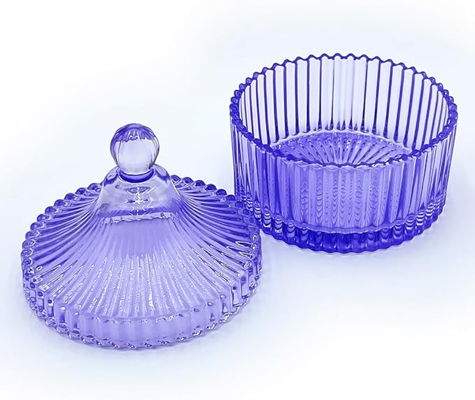 Colorful Glass Jar With Lid,Powder Puff Container,Jewelry Box,Candy Cookie Jars,Decorative Jar(Purple)
