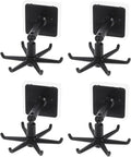 Cabilock 4pcs Rotatable Multi-Purpose Kitchen Utensil Hooks, 360° Folding No-Trace Adhesive Hooks, Black Hanging Soup Ladle and Spatula Storage Holder for Kitchen Organization