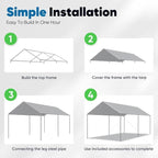 Quictent 10x15 ft Heavy Duty Car Canopy Galvanized Frame Carport Outdoor Party Tent Boat Shelter with 3 Reinforced Steel Cables - Grey