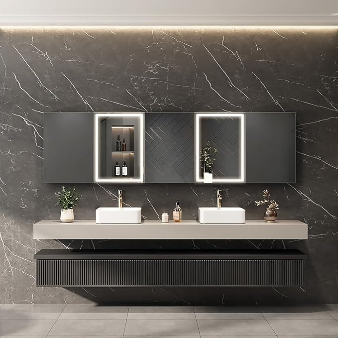 Spliceable Modular LED Lighted Bathroom Medicine Cabinet Mirror with Anti-Fog Aluminum Frame, Adjustable Lighting, Built-in Sockets & USB Ports – Wall Mounted (Right Hinge, 28" L x 20" W)