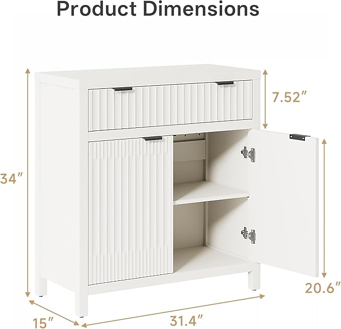 FLOWBACK Fluted Buffet Cabinet with Storage,34" Tall Kitchen Sideboard Cabinet Modern Credenza with Fluted Doors & Shelves Farmhouse Coffee Bar Media Console Accent Cabinets for Living Room, Entryway