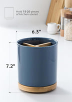 LoeJan 3 Compartment Utensil Holder, Extra Large Utensil Crock, Stable Ceramic Utensil Organizer, Cooking Tool Organizer Set for Kitchen Counter Farmhouse Decor, Blue