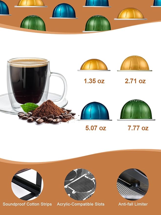 Coffee Pod Holder Drawer Organizer Vertuo Capsules Storage Organizer with Sliding Drawer Compatible For Nespresso Vertuo Pods, Holds up to 56 Small or 28 Big Vertuo Pods Rustic Brown