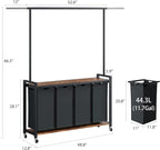IDEALHOUSE 4-Section Laundry Sorter,Rolling Laundry Hamper with Hanging Rack & Shelf, 4 × 11.7 Gal (44.3 L), Basket Organizer with Lockable Wheels,Folding Station for Bedroom, Bathroom