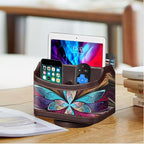 Fanousy 360° Rotating Remote Control Holder, PU Leather TV Remote Caddy Organizer Basket Storage Box with 5 Compartments for Pen, Pencil, Art Supplies, Makeup Brush, Office Desk Table Accessories