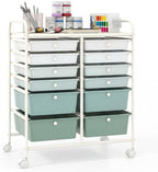 Giantex 12 Drawers Rolling Storage Cart, Classroom Organizers with Wheels for Tools Scrapbook Craft Paper Teacher Office School Supplies, Green Gradient