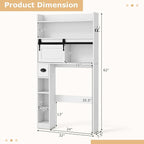 Giantex Over The Toilet Storage Cabinet, Farmhouse Space Saver with Sliding Door, Toilet Paper Holder, Side Hooks & Adjustable Shelves, Over Toilet Bathroom Organizer for Laundry, Restroom (White)