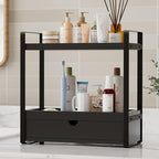 2-Tier Bathroom Organizer Countertop with Drawer, Wood Bathroom Counter Shelf for Storage, Vanity Organizer Countertop for Kitchen, Office