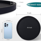 Silicone Bathroom Tray Round Vanity Tray Decorative Soap Holder Kitchen Countertop Organizer Coffee Table Decor for Candle, Perfume, Plant, 9 Inch, Black