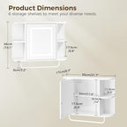 Bathroom Wall Cabinet with Mirror, Mirrored Medicine Cabinet with 3 Colors LED Light and 4 Open Shelves, Wall Mounted Over Toilet Storage Cabinets with Adjustable Shelf, 21.7"L x 6.7"W x 18.1"H, White