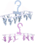 2 Pack Clothes Drying Rack, Laundry Drying Rack with 12 Clips, 360° Rotatable Hook Windproof Sock Hanger, Small Foldable Portable Hangers for Drying Bras Underwear Baby Clothes Gloves