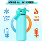 18oz Insulated Stainless Steel Water Bottle, Wide Mouth Double Wall Vacuum, Silicone Straw, Sweat & Leak Proof, BPA Free Insulated Water Flask for Travel, Keep Cold 24h Hot 12h, Sky