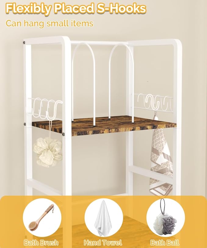 Free Standing Towel Racks for Bathroom with U-Shaped Detachable Dividers, 3-Tier Floor Towels Holder Stand with Shelf & 8 S-Hooks, Metal Pool Towel Storage Organizer for Home, Poolside, White