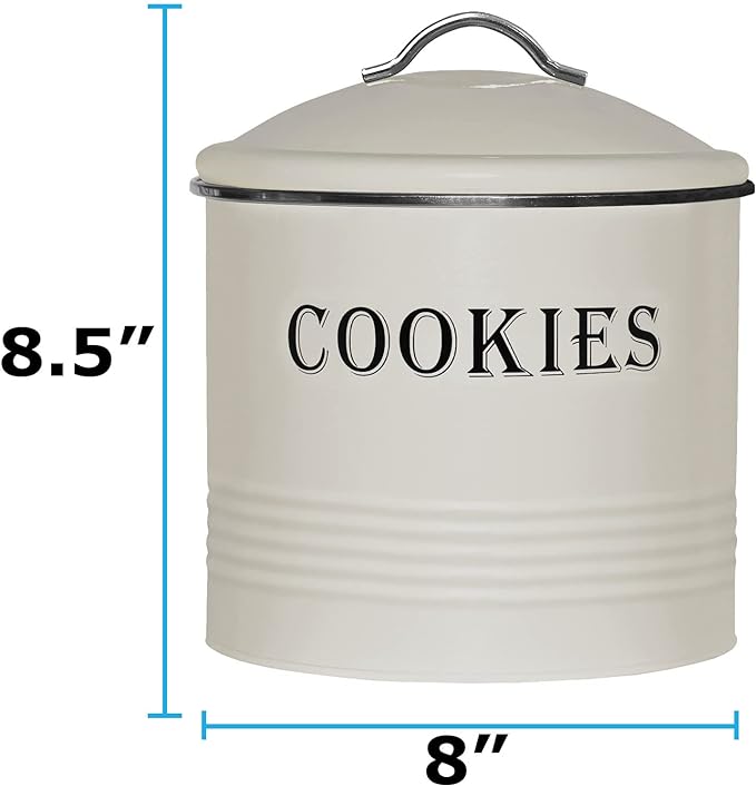 Blue Donuts Vintage Cookie Jar - Airtight Counter Cookie Container, Ivory Tin with Lid for Gift Giving, Large Capacity