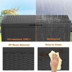 120 Gallon Outdoor Deck Box,Waterproof Resin Outdoor Storage Boxes, Outside Storage Lockable Container for Garden Tools,Indooor Cushions,Accessories (Black)