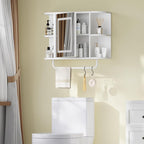 Bathroom Wall Cabinet with Mirror, Mirrored Medicine Cabinet with 3 Colors LED Light and 4 Open Shelves, Wall Mounted Over Toilet Storage Cabinets with Adjustable Shelf, 21.7"L x 6.7"W x 18.1"H, White