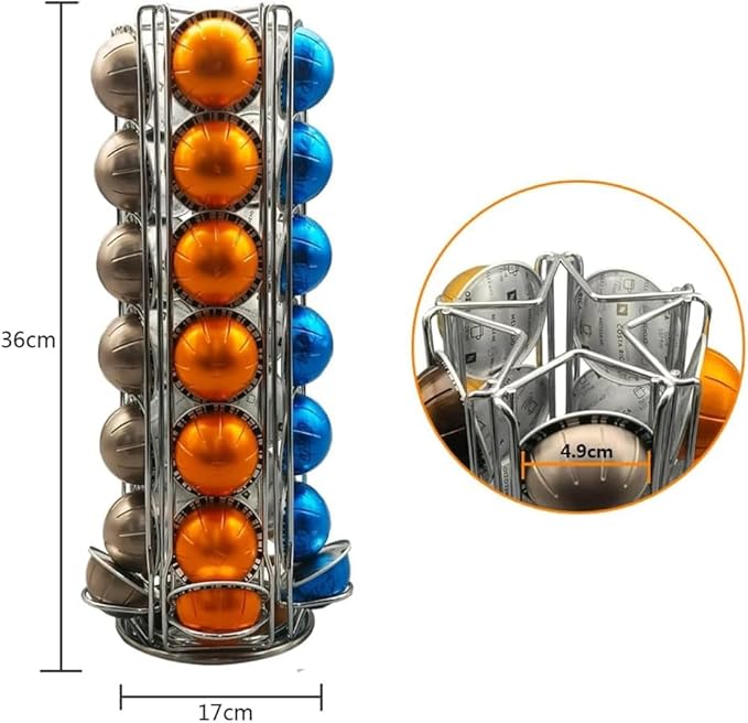 Miuly Coffee Capsule Holder For Nespresso Vertuoline, Coffee Capsule Stands Rotating Pod Rack holds 35 Nespresso Vertuo Pods, Silver