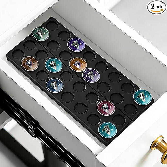 Berglander Coffee Capsule Holder for Drawer, 32 Pods Coffee Pod Storage Organizer for Kitchen Drawer Holders for Nespresso Originalline, Black Plastic Kitchen Organizer
