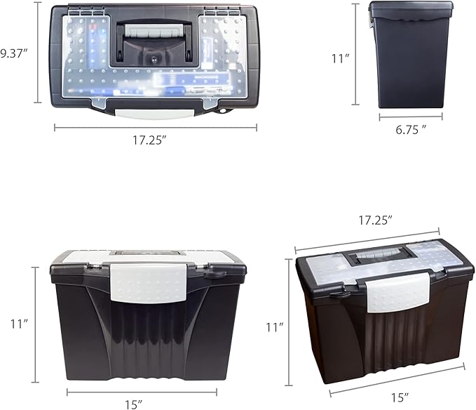 Storex Legal File Box with Organizer Lid – Plastic Office File Storage Box for Letter and Legal Hanging Folders, Obsidian, 1-Count (61510A01C)